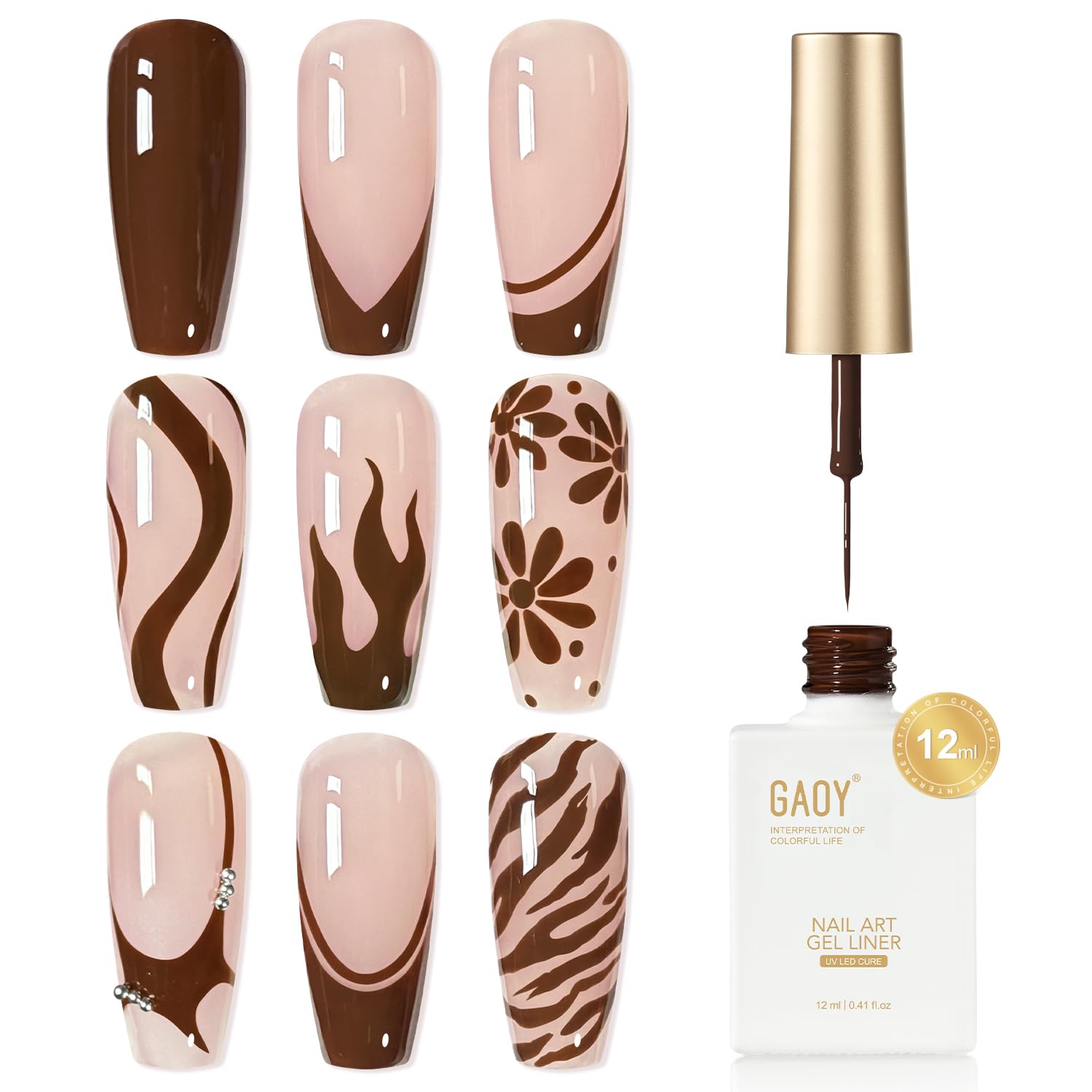 GAOY Brown Swirl gel nail polish bottle closeup with rich color and smooth finish
