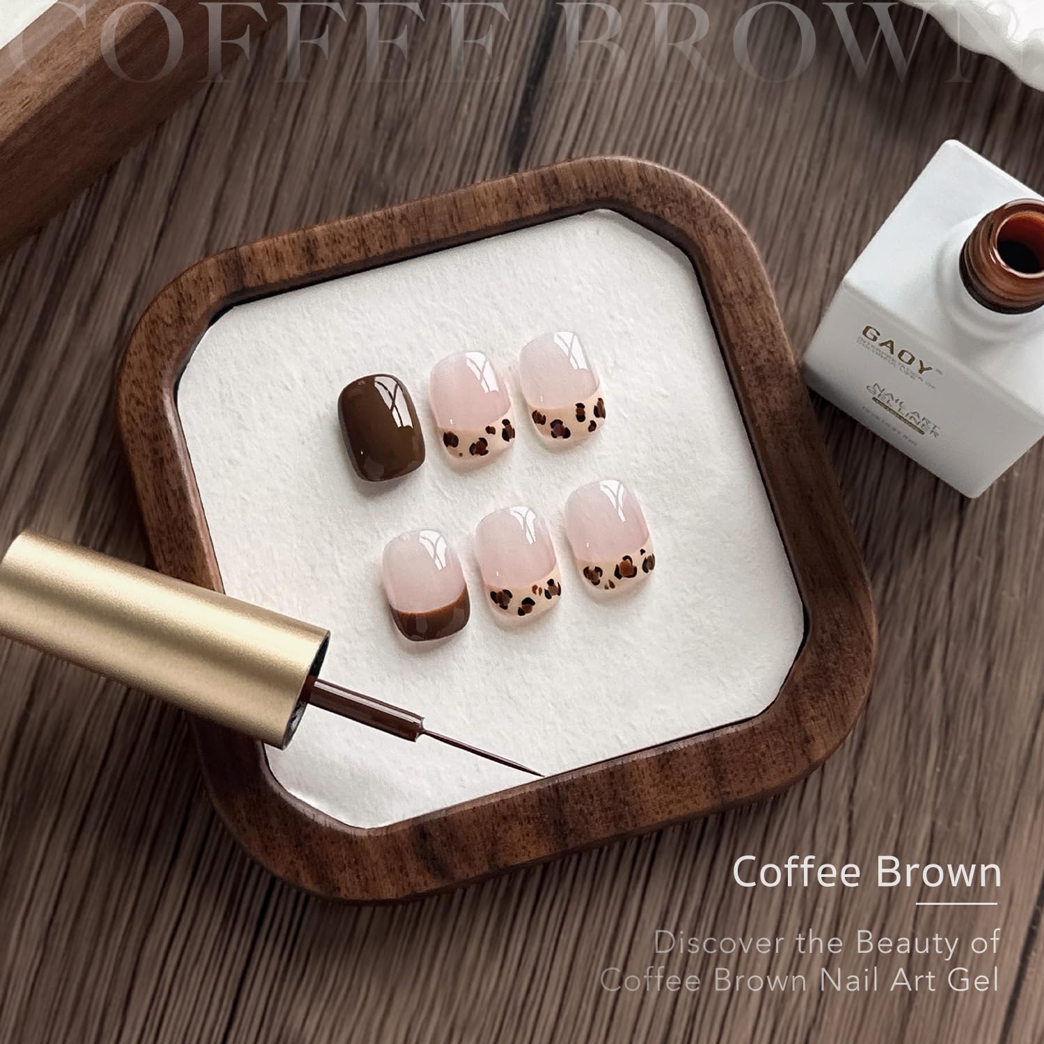 GAOY Brown Swirl gel nail polish precision brush in action for French manicure details
