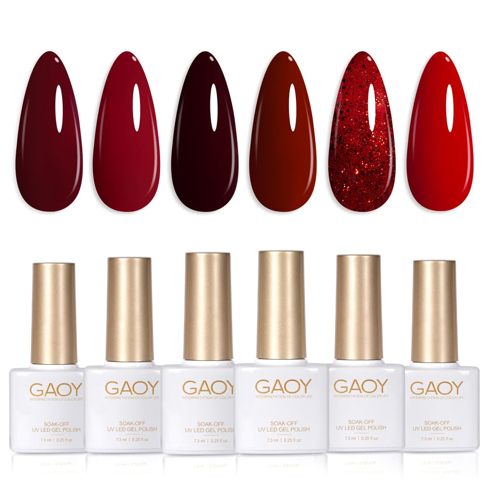 GAOY burgundy red gel nail polish bottles offer rich color for a durable at-home manicure.
