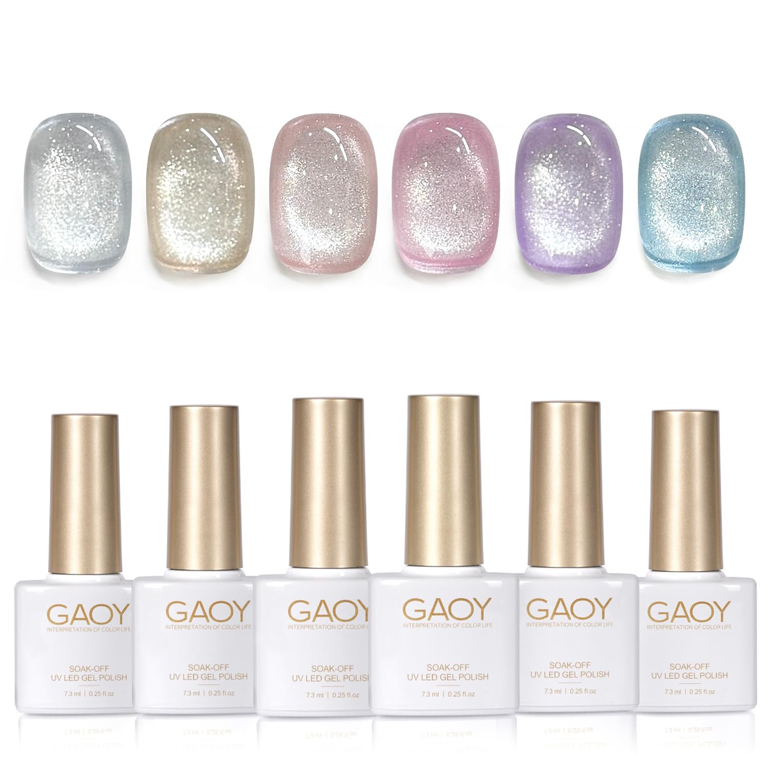 GAOY Cat Eye gel polish set colors for versatile at-home manicure with shimmering options.