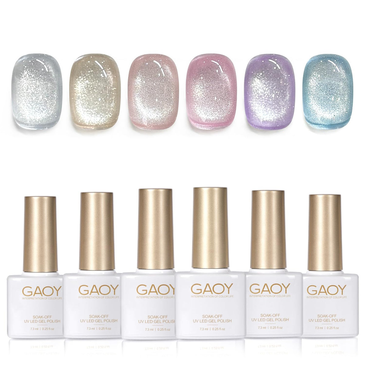 GAOY Cat Eye gel polish set colors for versatile at-home manicure with shimmering options.