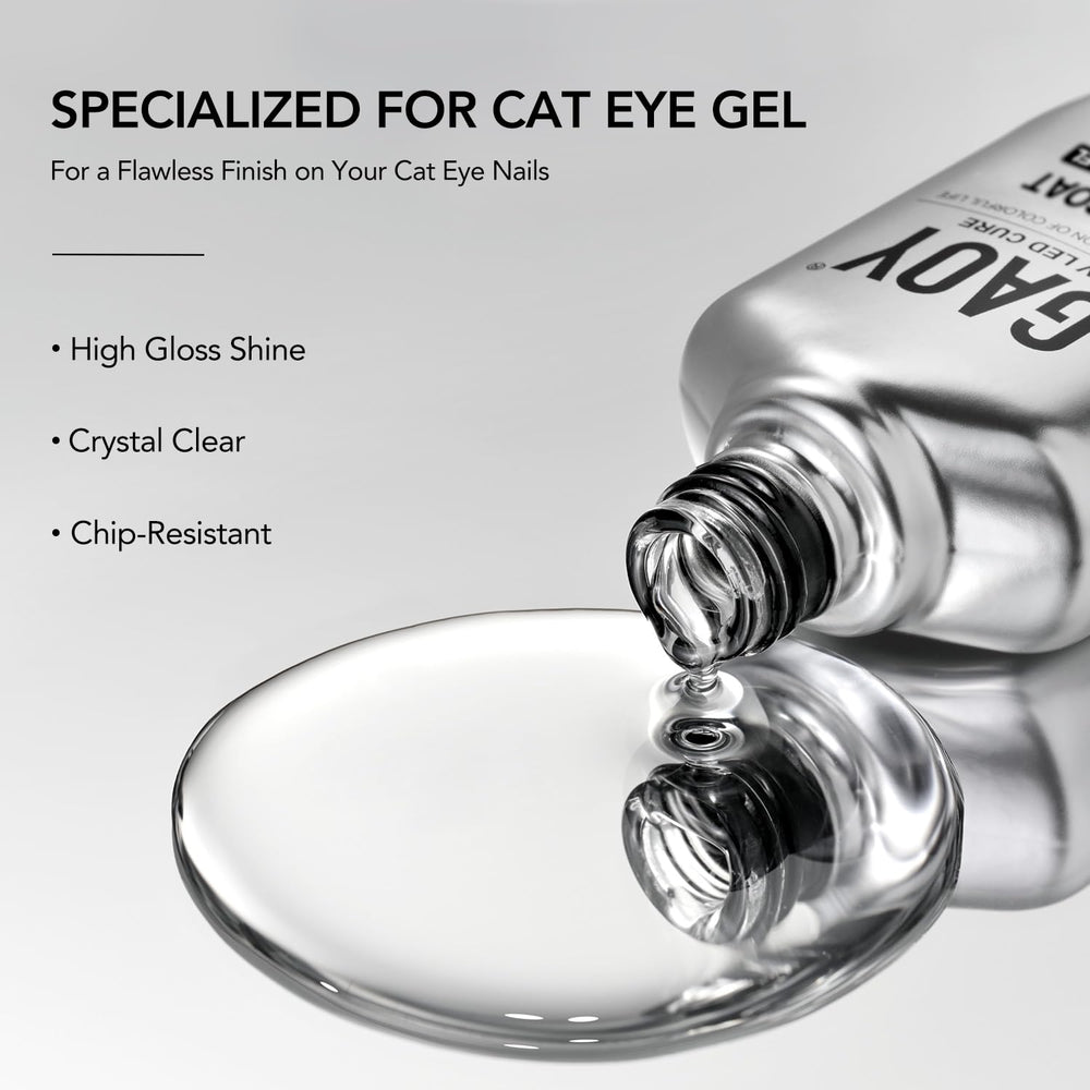 GAOY cat-eye gel top coat being applied for enhanced depth and gloss