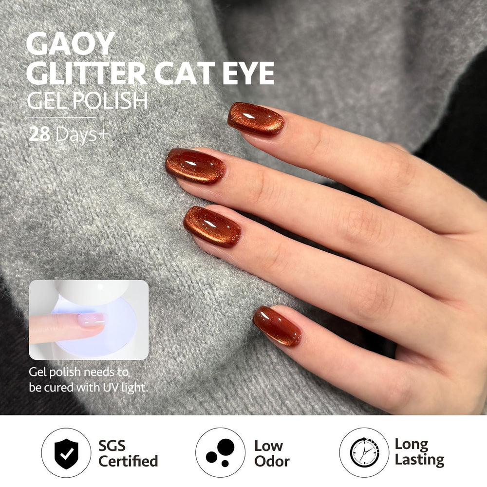 GAOY cat-eye shine display highlights long-lasting sparkle.