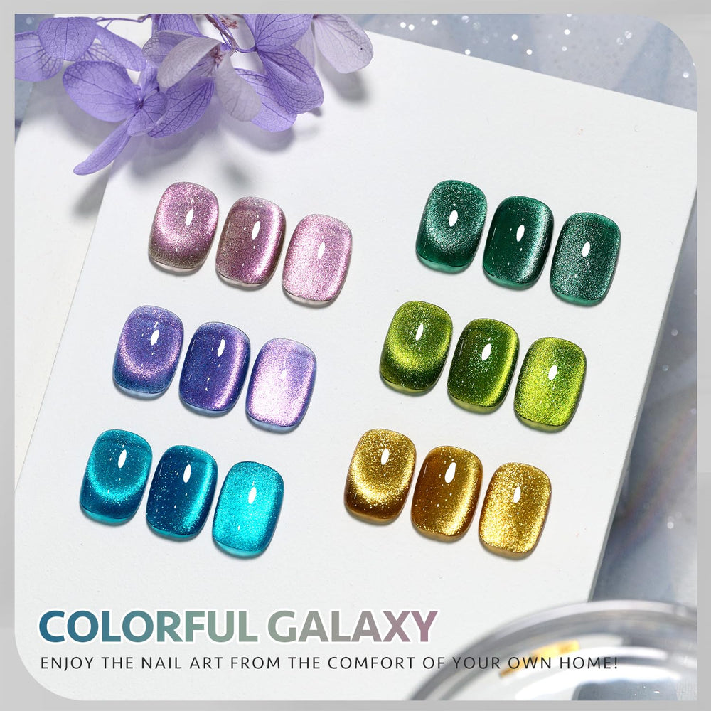 GAOY Galaxy holographic palette creates color-shift nails for dynamic nail art.