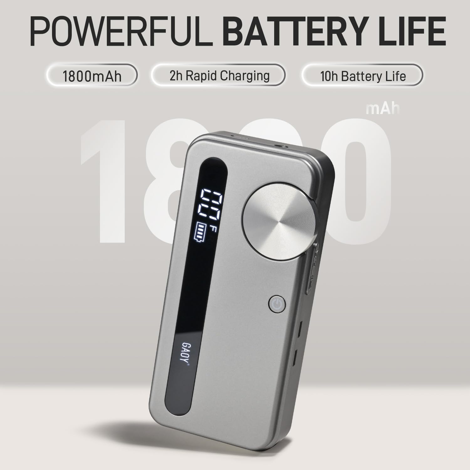 GAOY cordless nail drill with 1800mAh battery for long, portable sessions.
