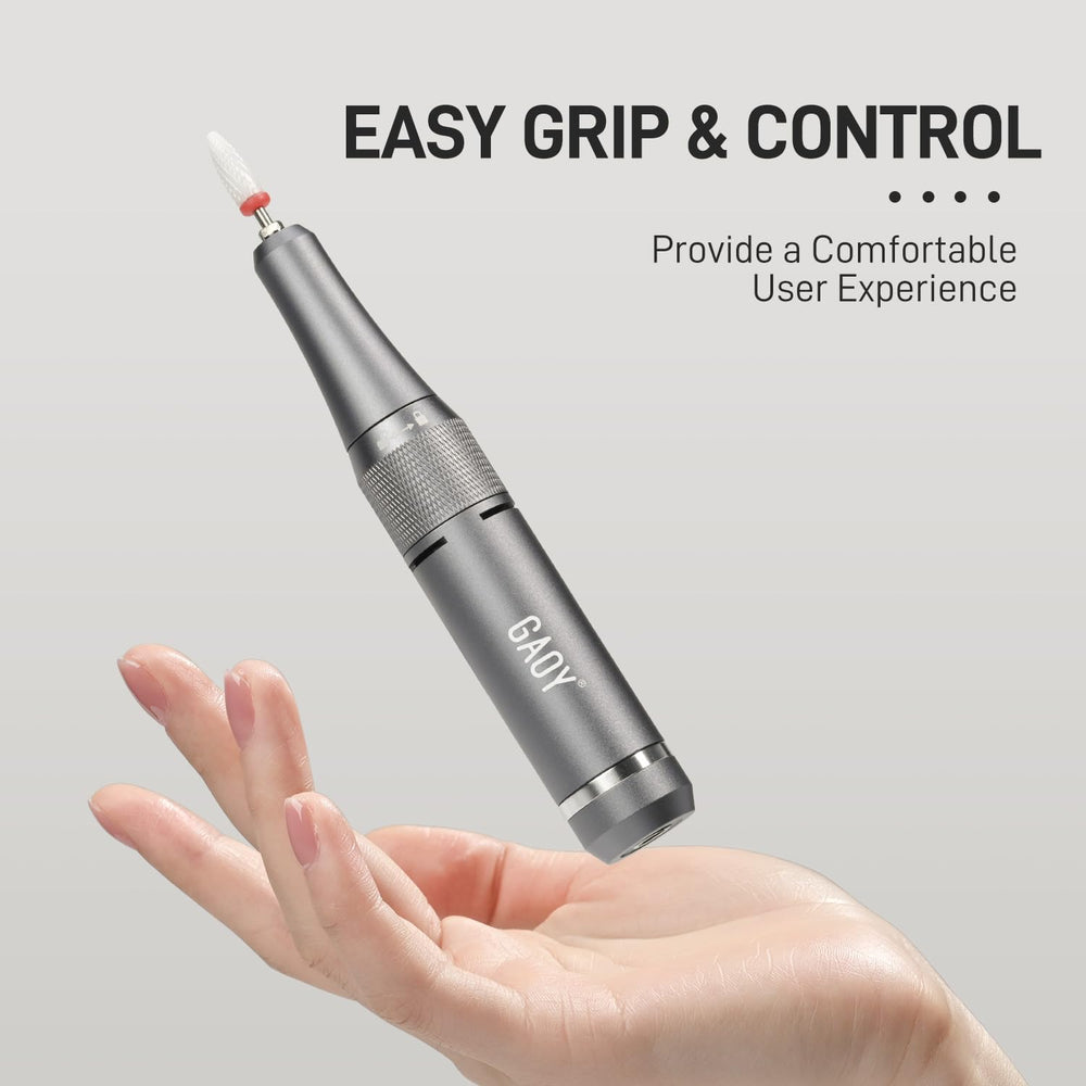 GAOY cordless nail drill ergonomic grip providing secure, comfortable control during manicures.