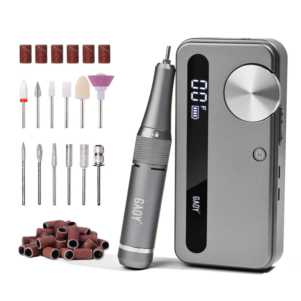 GAOY cordless nail drill in hand for precise shaping and quick gel removal.