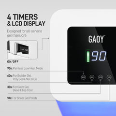 GAOY cordless UV LED nail lamp battery inside illustrates long-lasting charge.