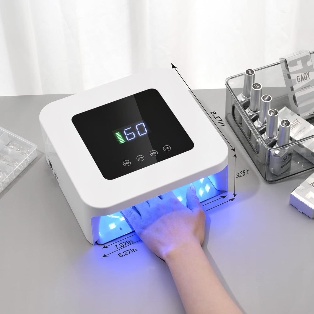 GAOY cordless UV LED nail lamp portable setup for home manicure sessions.
