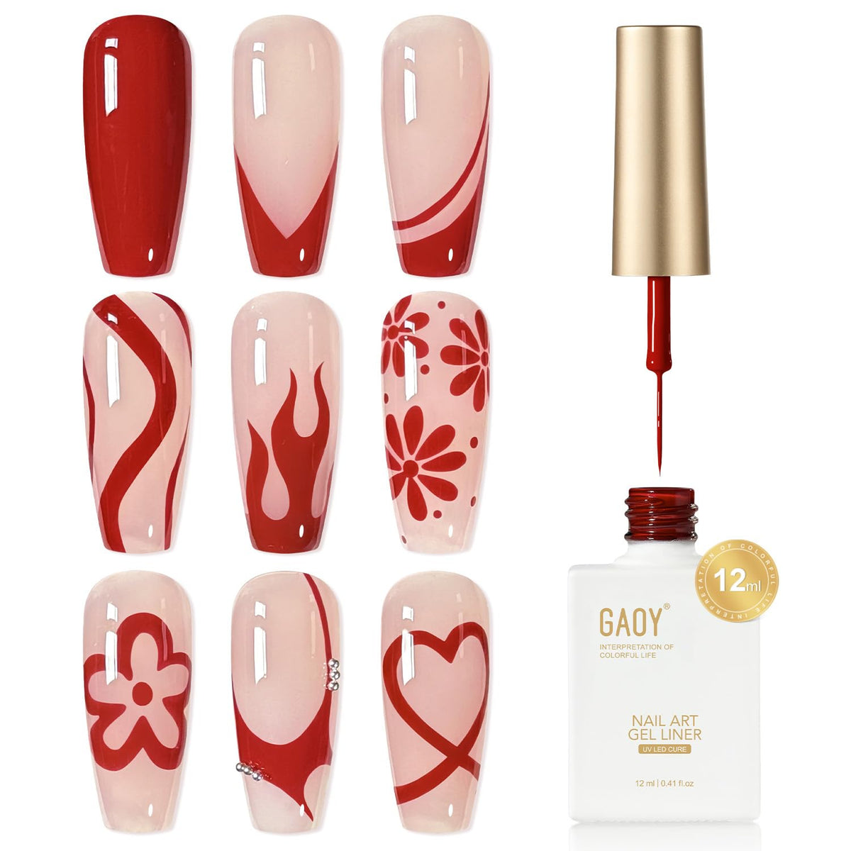 GAOY esmalte gel Rojo Remolino en botella de 12 ml para uñas duraderas.