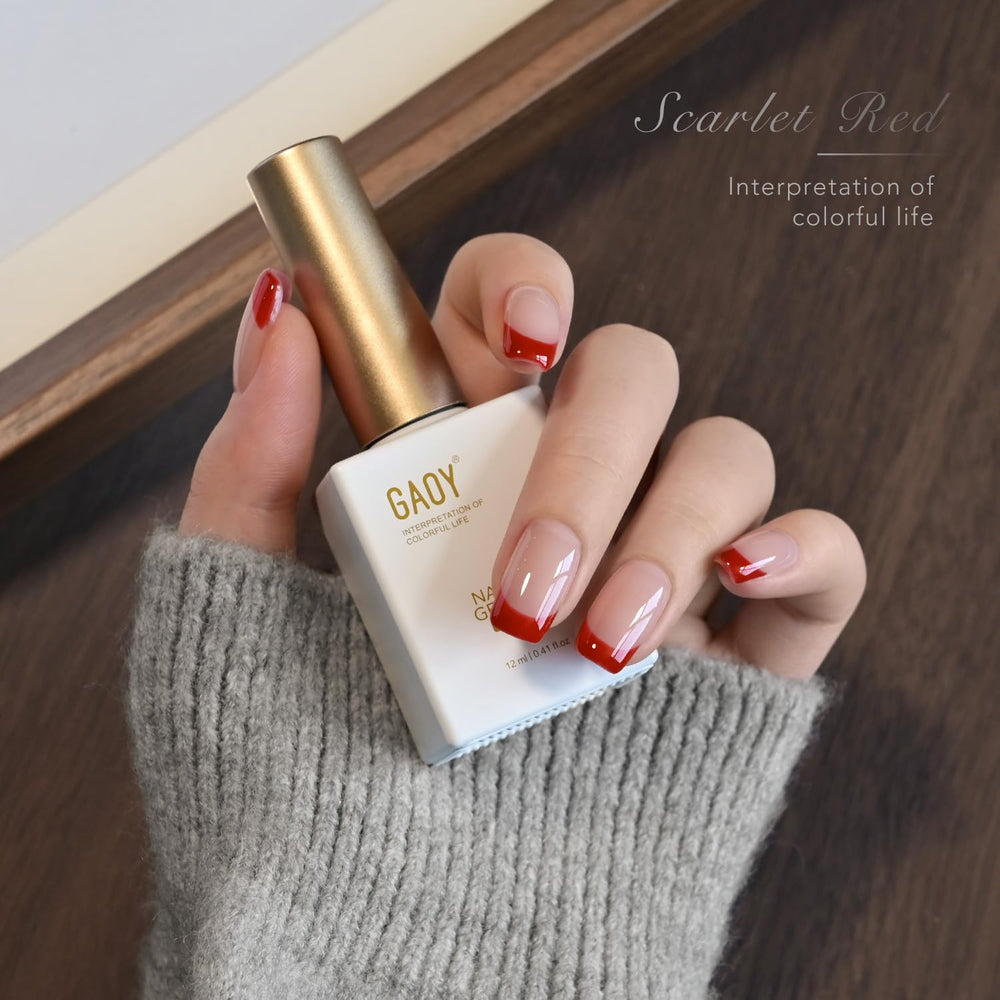 GAOY esmalte gel Rojo Remolino se cura en 60 segundos con luz UV.
