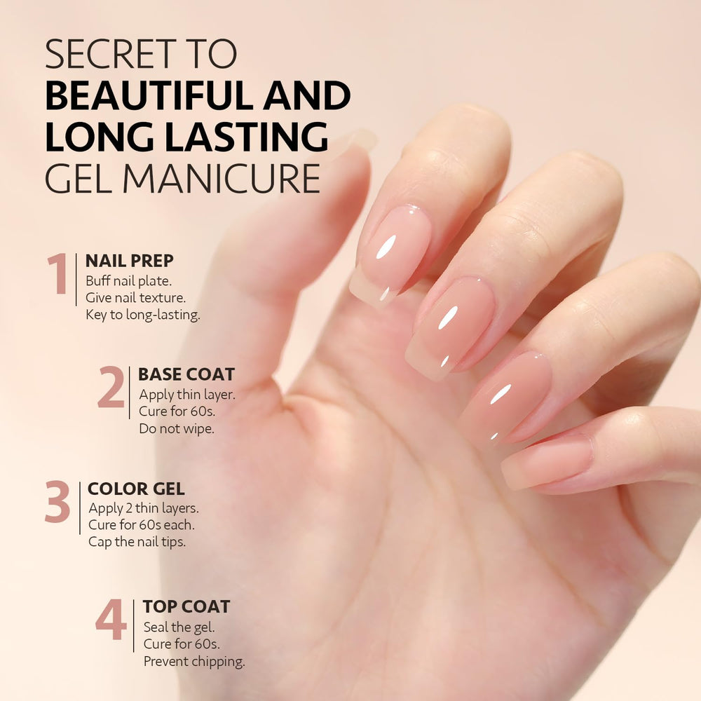 GAOY finished jelly nude peach nails showcase a chic translucent jelly finish.