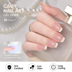 GAOY French manicure design close-up highlights thin brush control