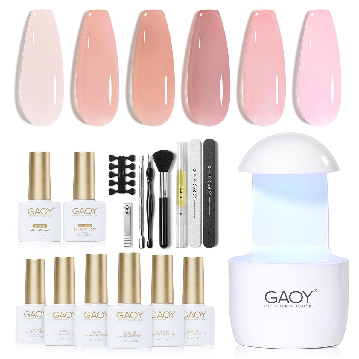 GAOY gel nail polish kit with six pinkish jelly shades for long-lasting at-home manicures