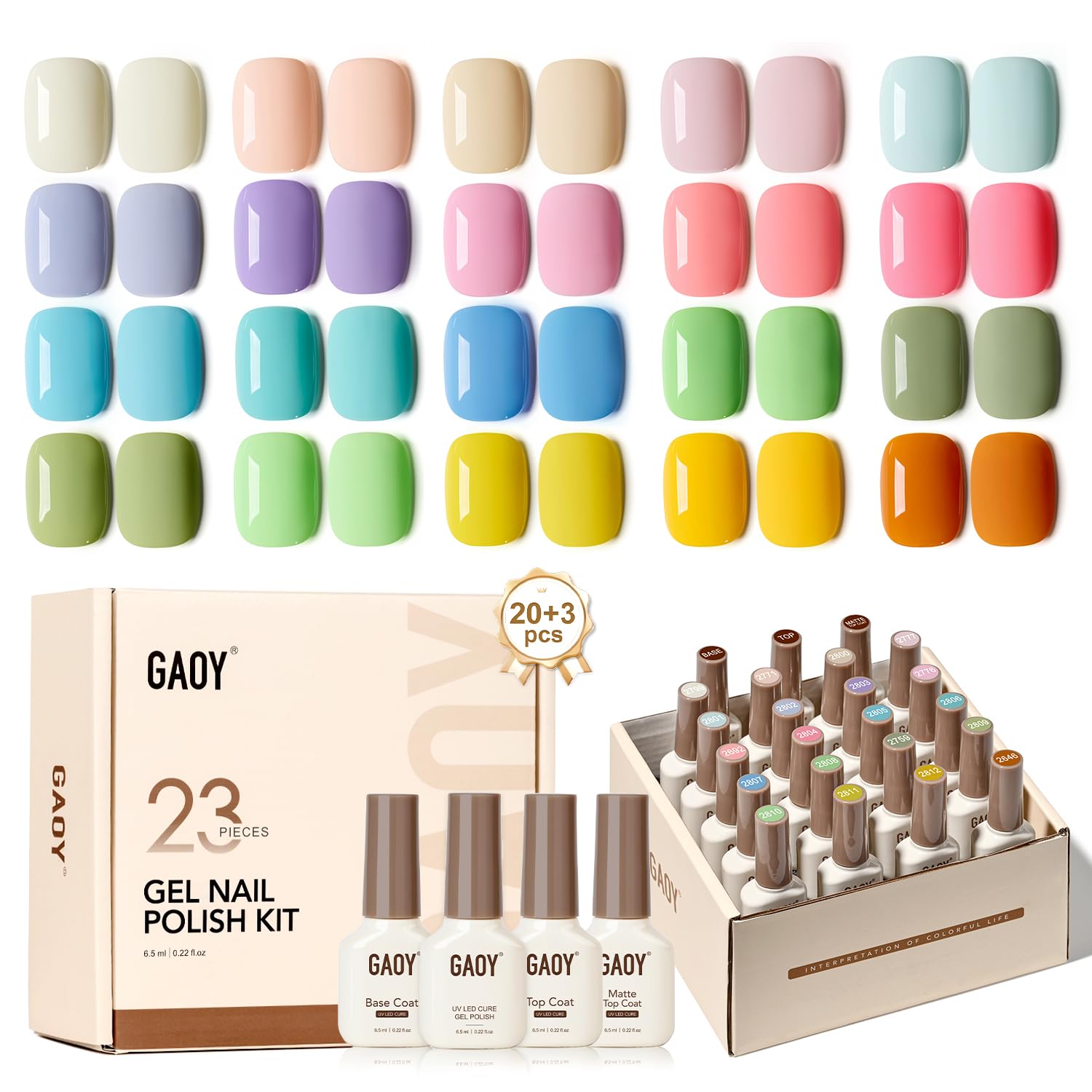 GAOY gel nail polish kit displays pastel macaron colors for vibrant at-home nails