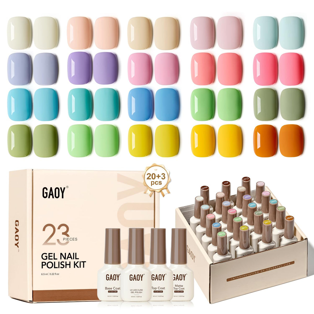 GAOY gel nail polish kit displays pastel macaron colors for vibrant at-home nails