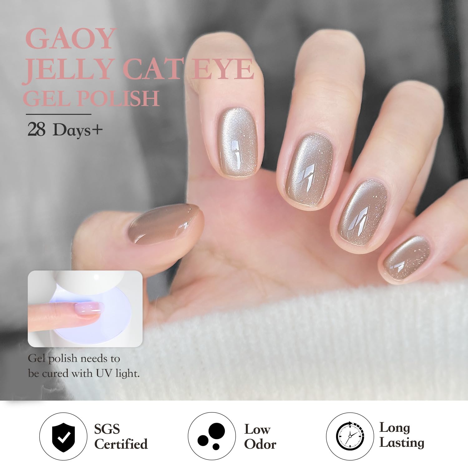 GAOY glitter cat-eye finish highlights shimmering depth and long-lasting wear.