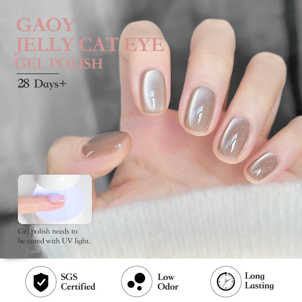 GAOY glitter cat-eye finish highlights shimmering depth and long-lasting wear.