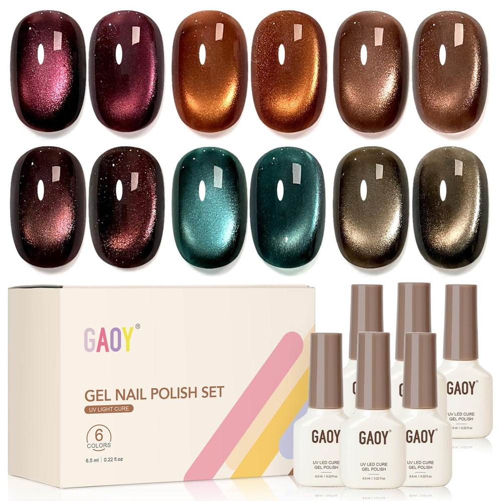 GAOY glitter cat-eye gel nail polish set shows six colors for dazzling at-home nail art