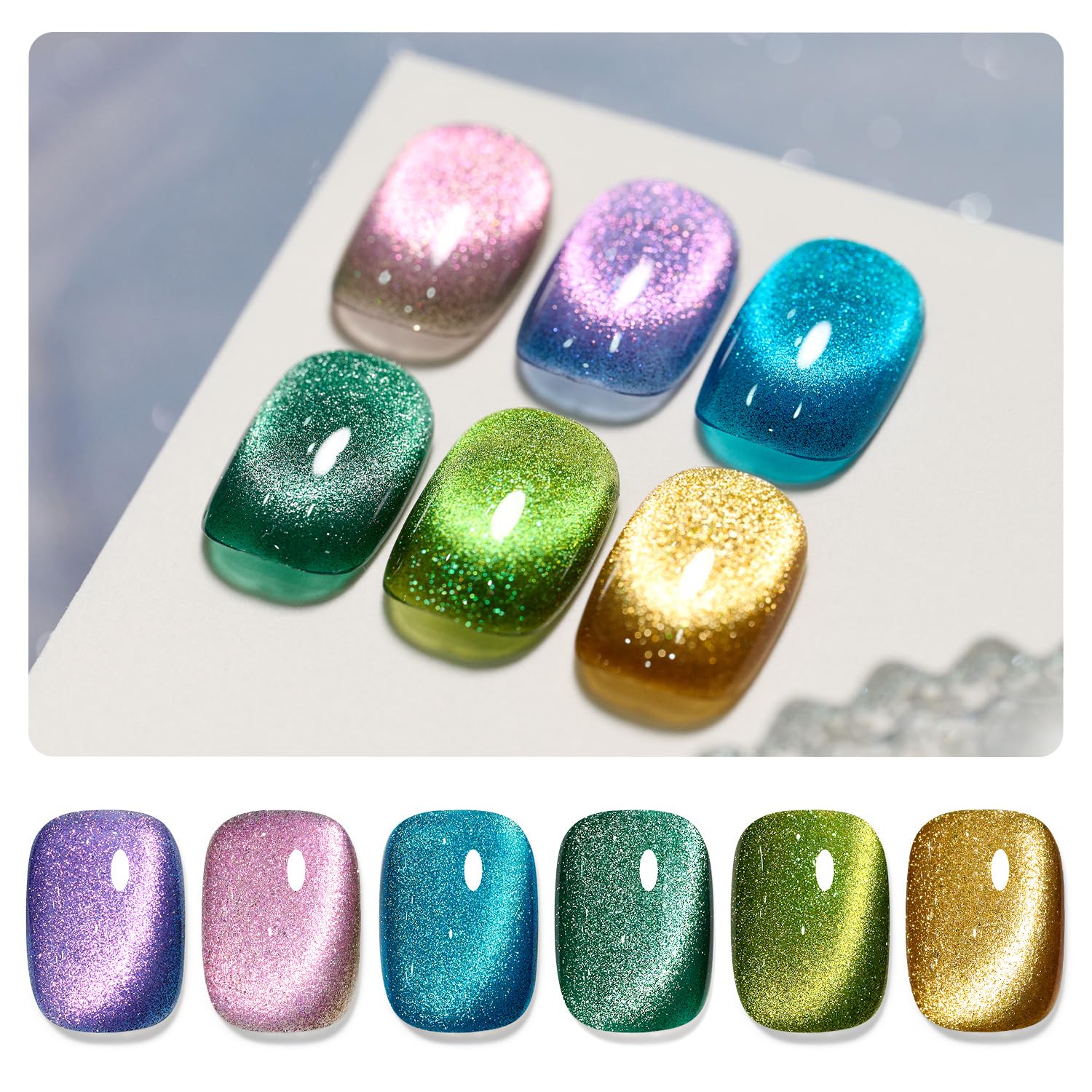 GAOY Glitter Cat Eye Nail Polish Set shows magnet pattern for shimmering nails.
