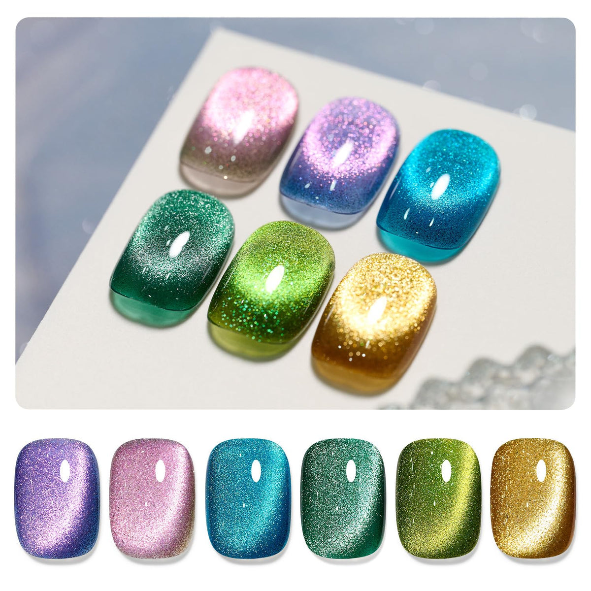 GAOY Glitter Cat Eye Nail Polish Set shows magnet pattern for shimmering nails.