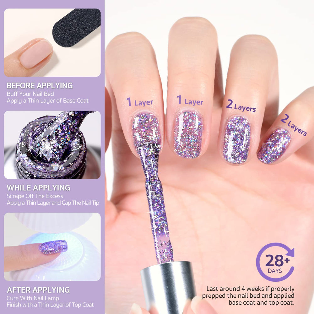GAOY Glitter Gel Nail Polish image shows 60-second UV lamp cure for quick results.
