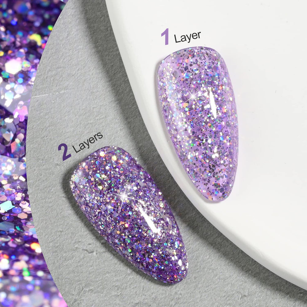 GAOY Lavender Fields brush close-up shows smooth application for even glitter layers.