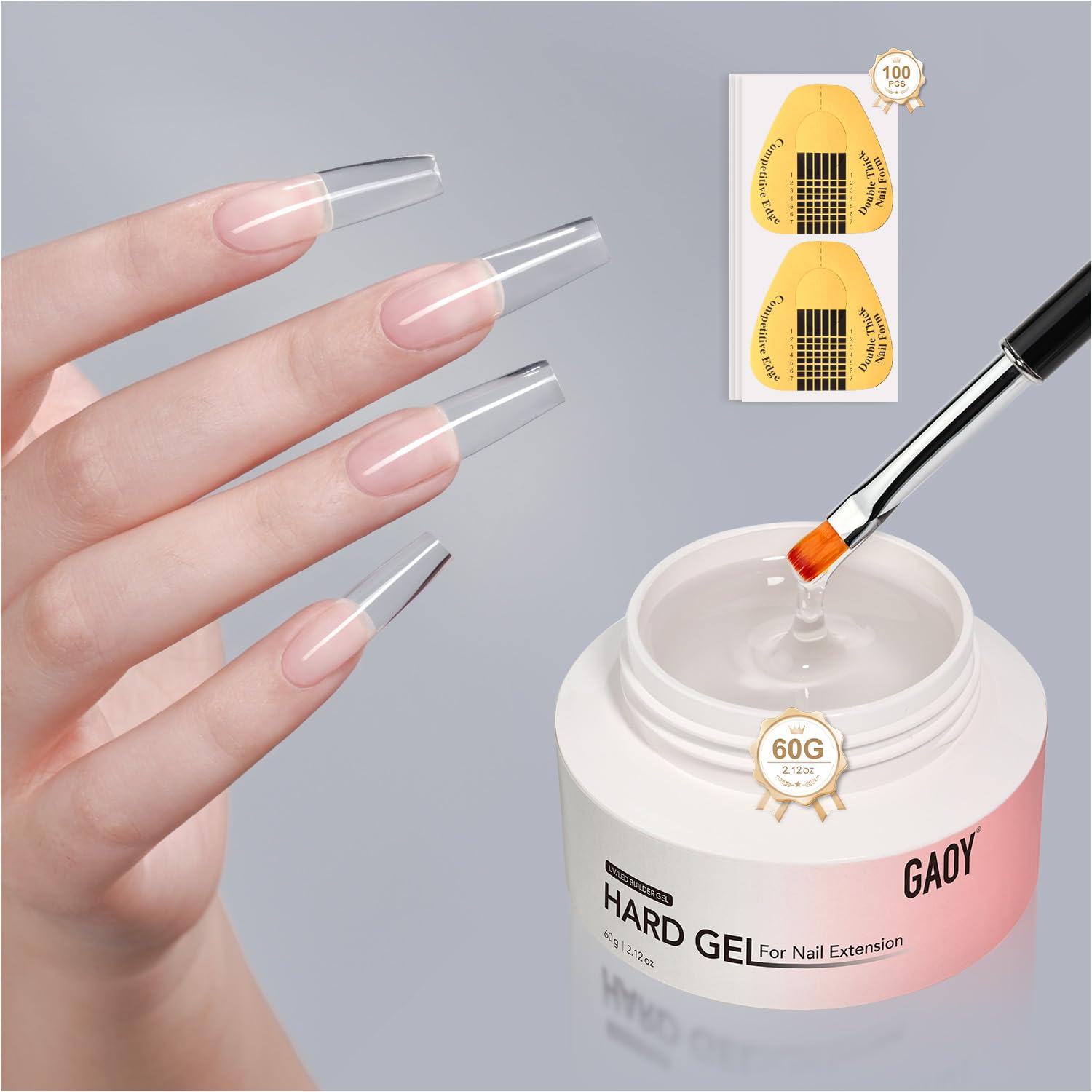 GAOY hard gel 60g tube for durable, natural-looking extensions