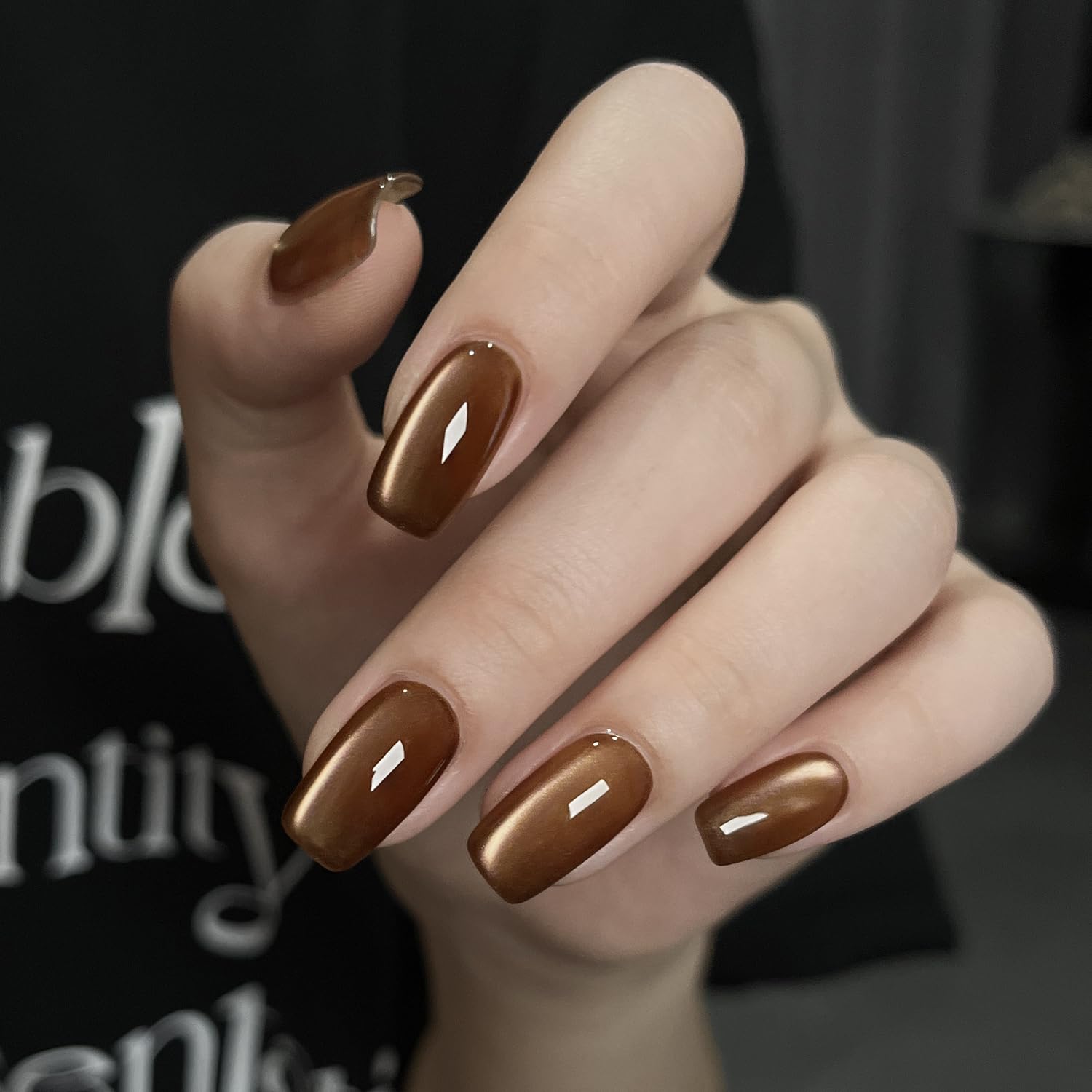 GAOY Hazel Harmony nail art application with subtle translucent glow.