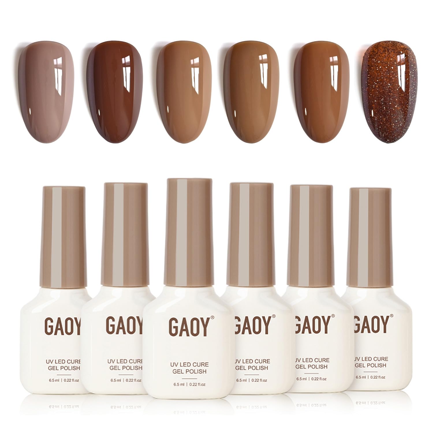 GAOY Hazelnut Chocolate gel nail polish set bottle close-up with glossy finish.