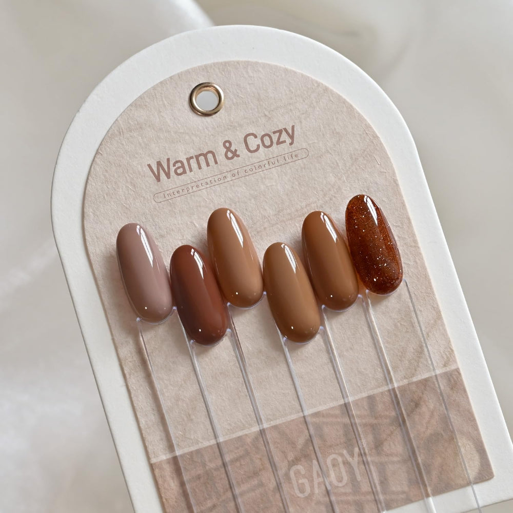 GAOY Hazelnut Chocolate gel polish curing under UV/LED lamp for quick results.