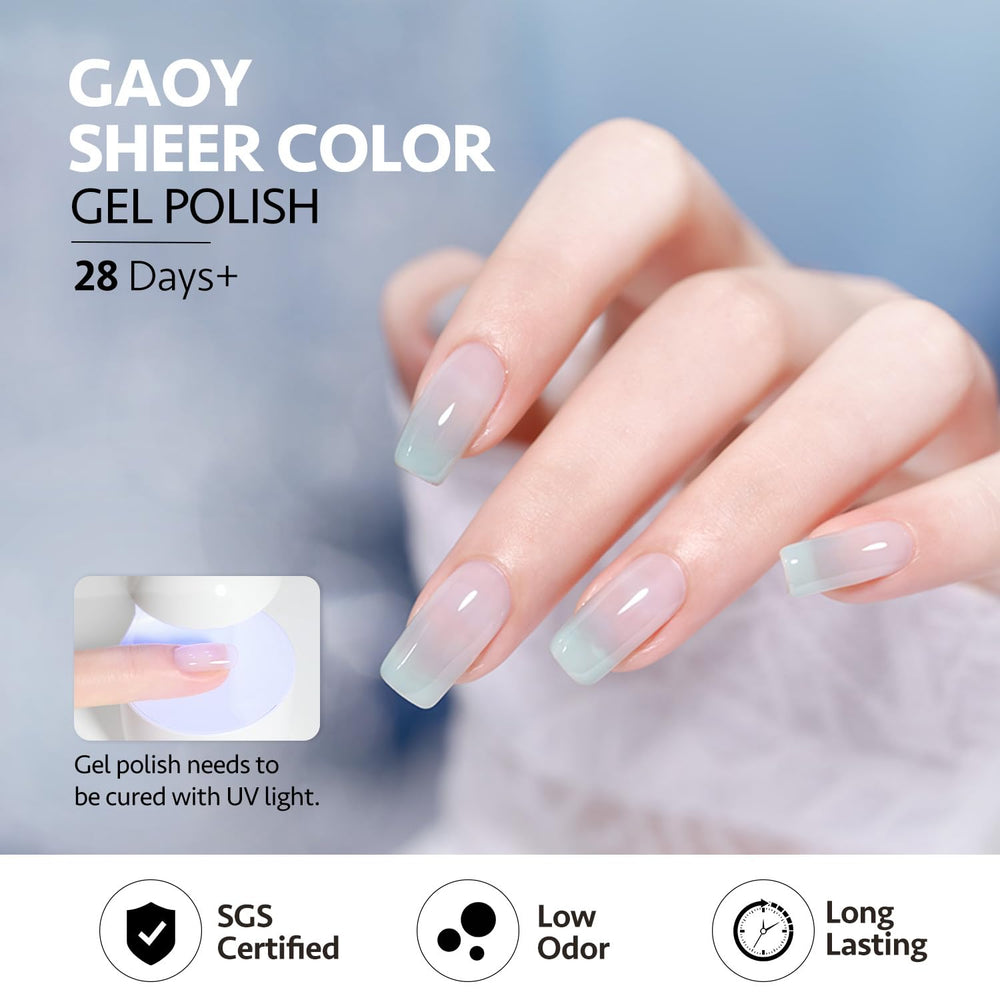 GAOY Jelly Blue gel nails show a long-lasting finish.