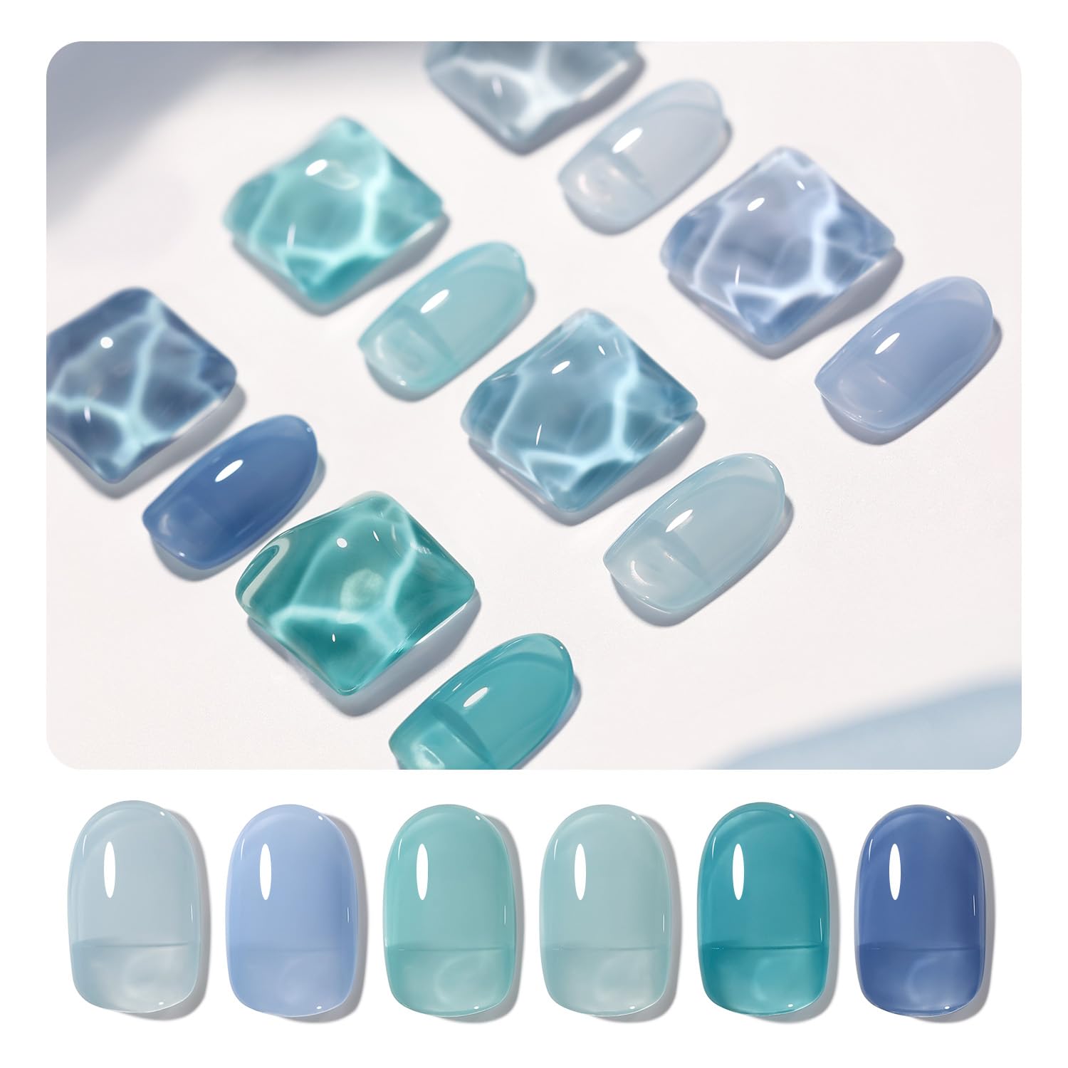 GAOY Jelly Blue gel nail polish set bottles display six colors for versatile at-home manicures.