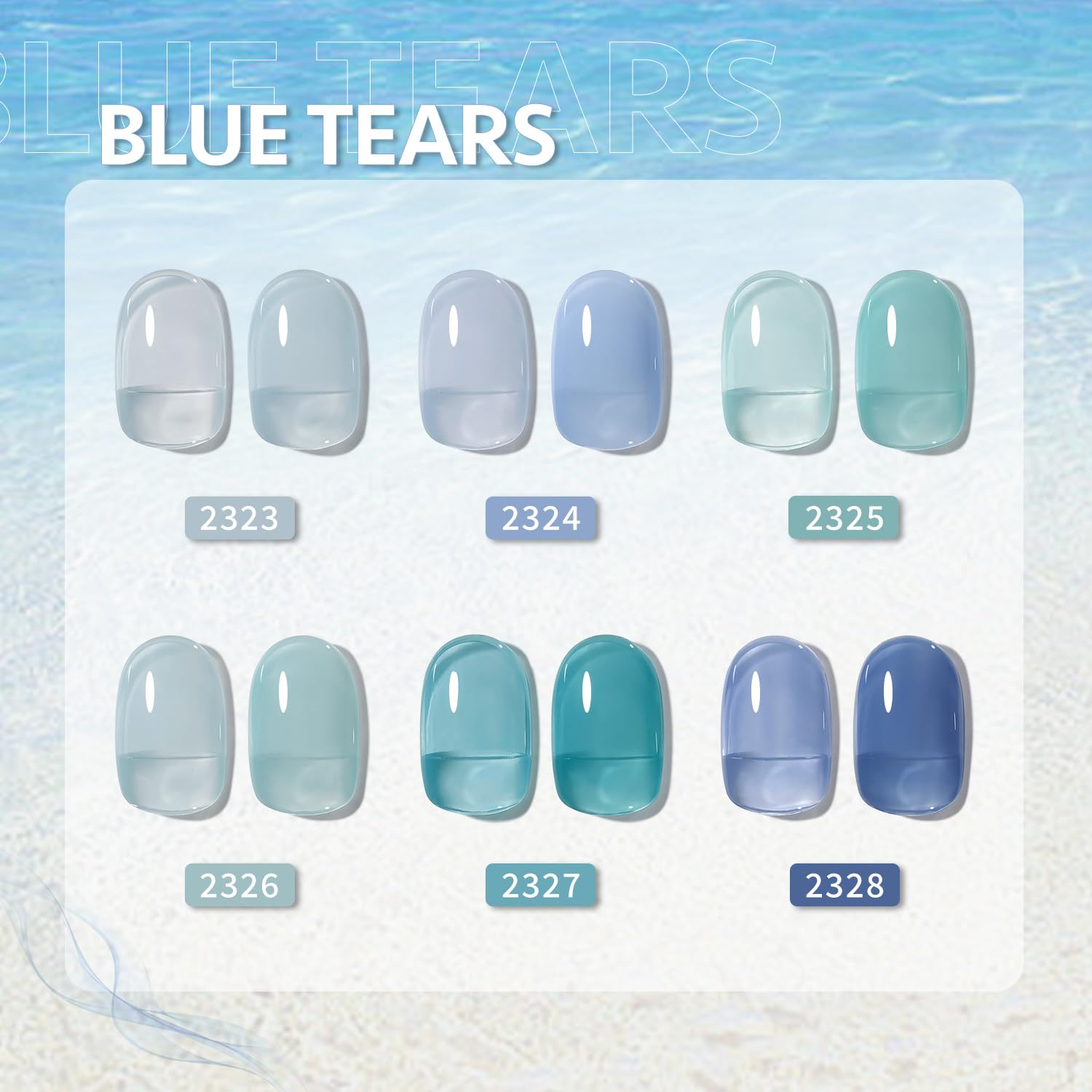 GAOY Jelly Blue gel polish swatches show translucent to opaque color options.