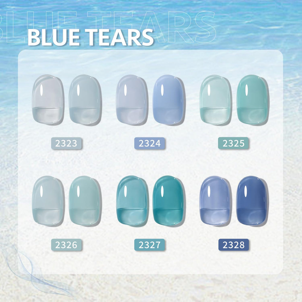GAOY Jelly Blue gel polish swatches show translucent to opaque color options.
