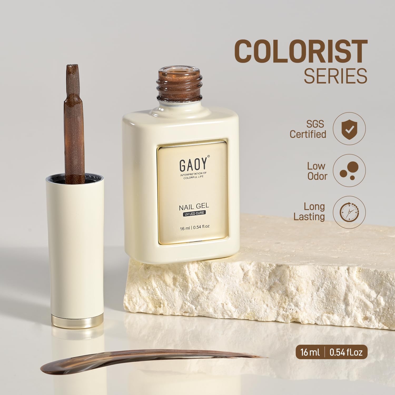 GAOY Jelly Brown Cat Eye top coat finish adds shimmery protection.