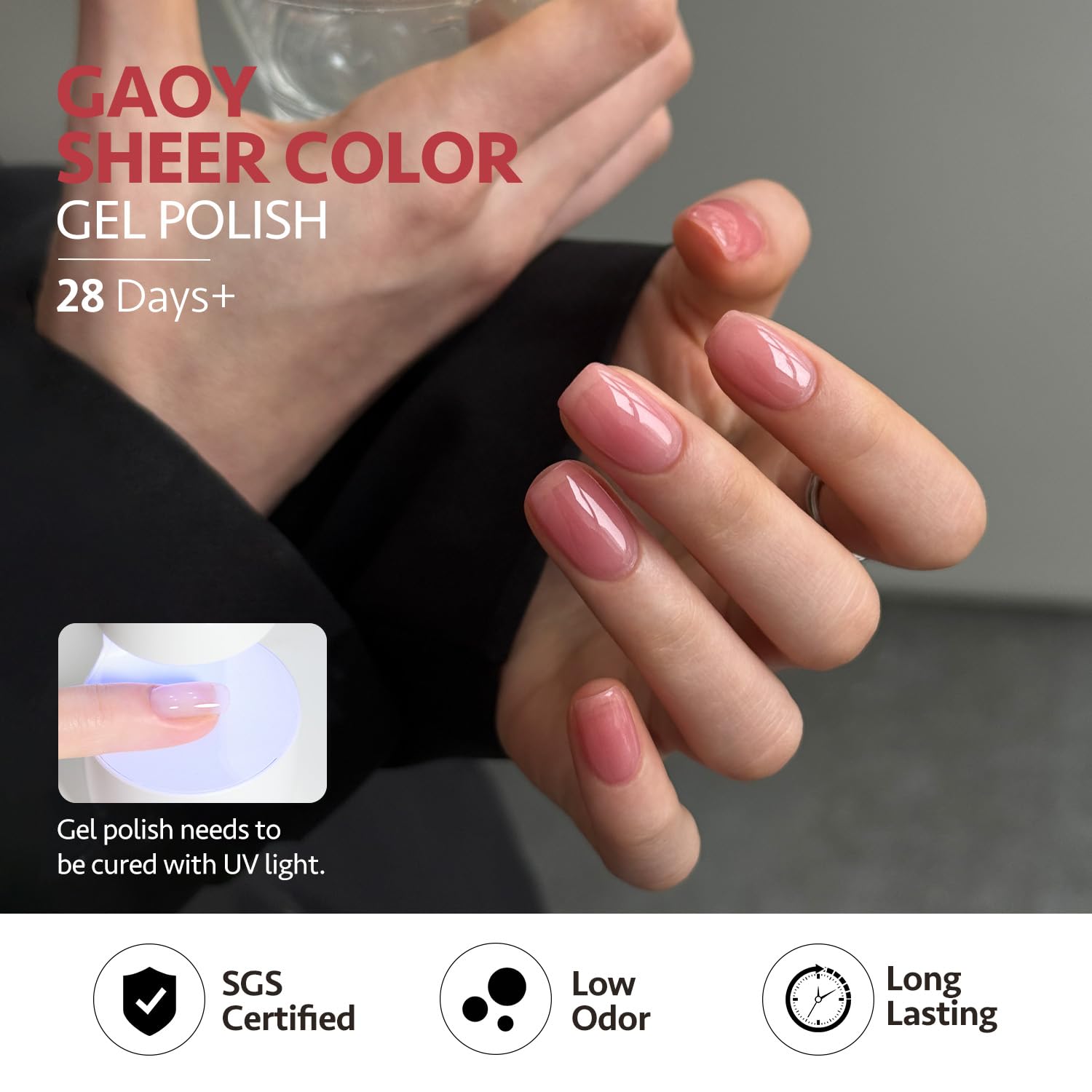 GAOY Jelly Gel Nail Polish gloss swatch closeup for high-shine wear