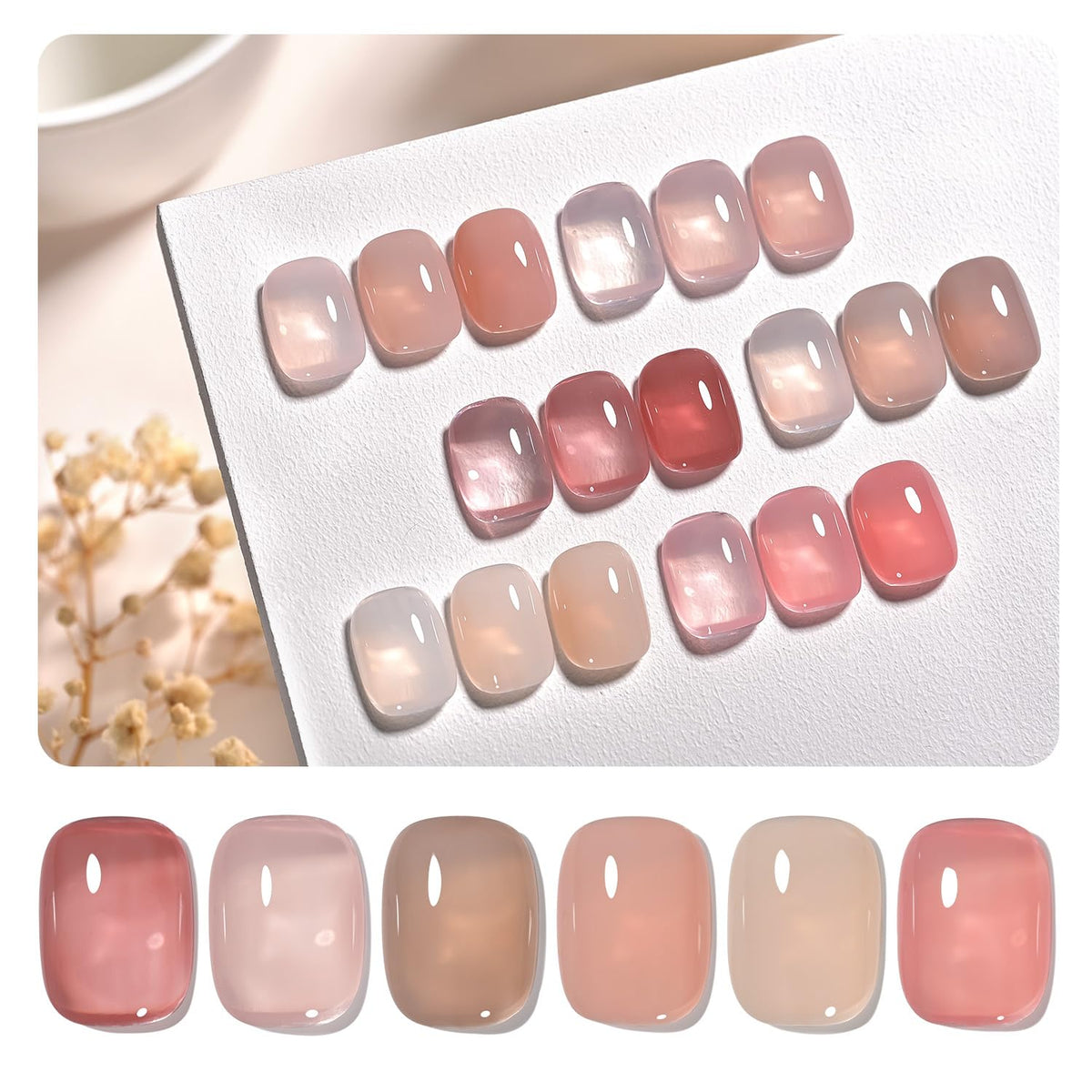 GAOY Jelly Gel Nail Polish Set Nude swatch for versatile layering