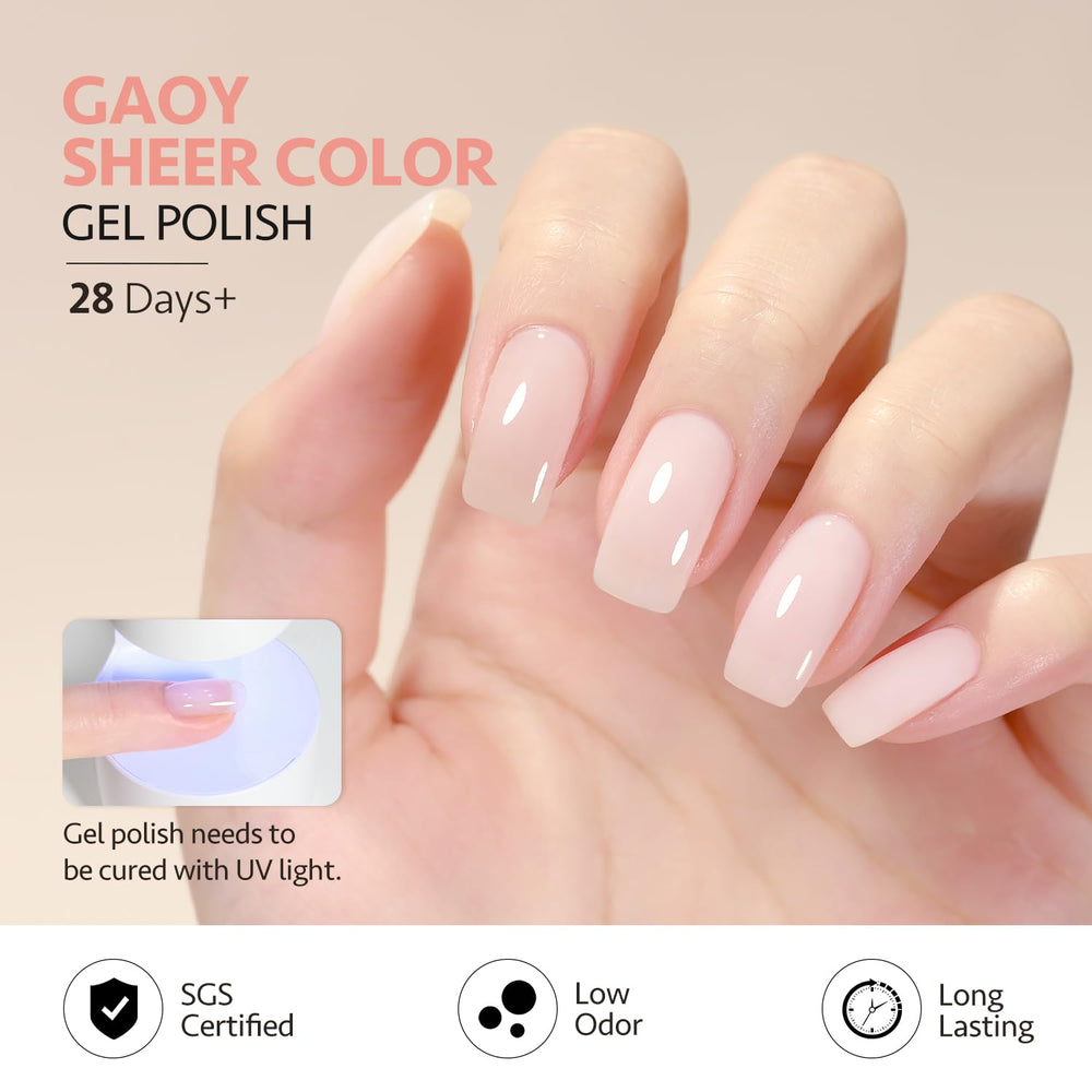 GAOY Jelly Gel sheer bottle captures translucent shade for buildable coverage at home