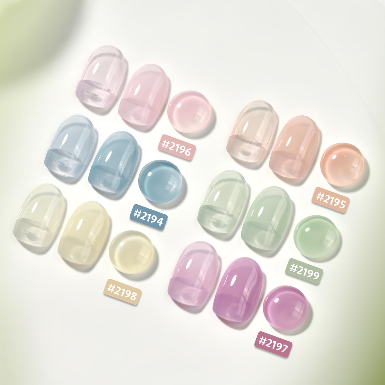 GAOY jelly-green color swatches display sheer to opaque options
