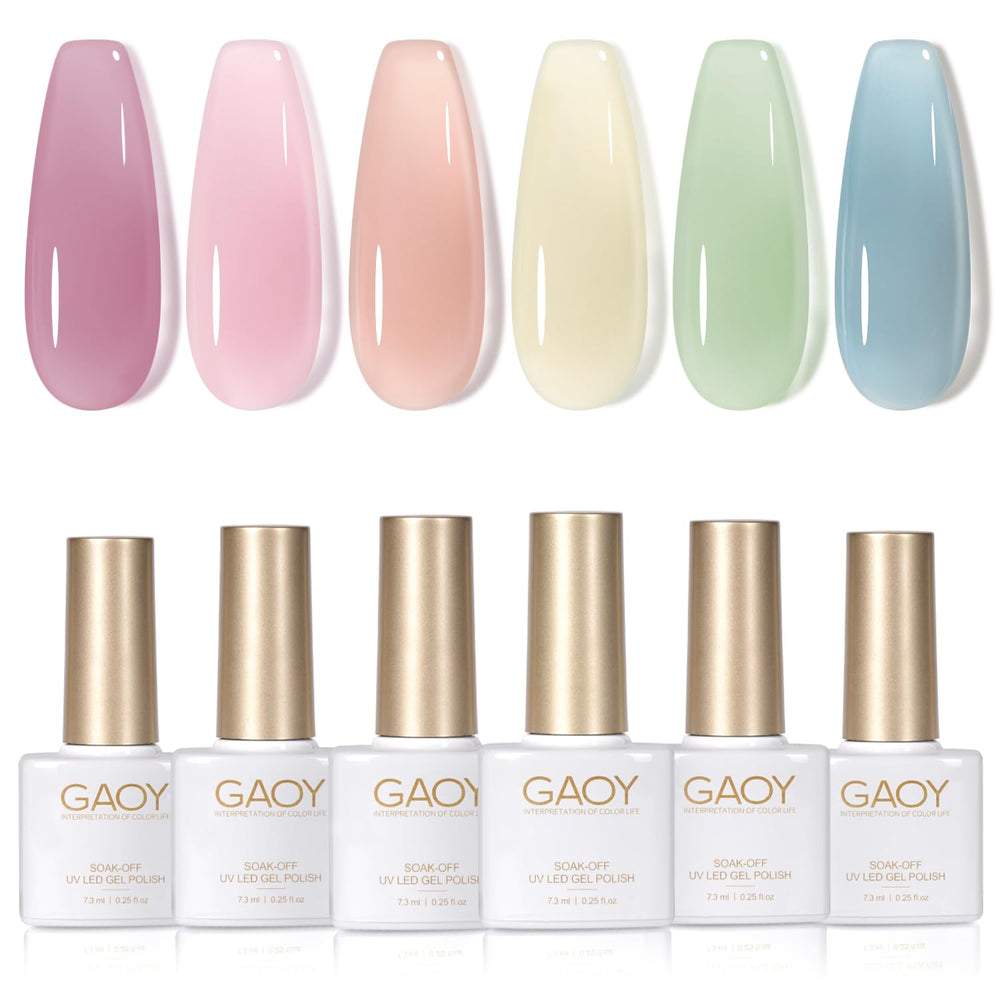 GAOY jelly-green gel polish packaging shows six colors for at-home manicures