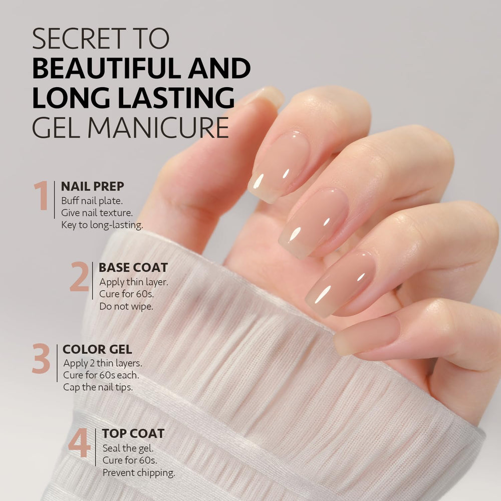 GAOY Jelly Nude at-home manicure setup with bottles for easy DIY nails.