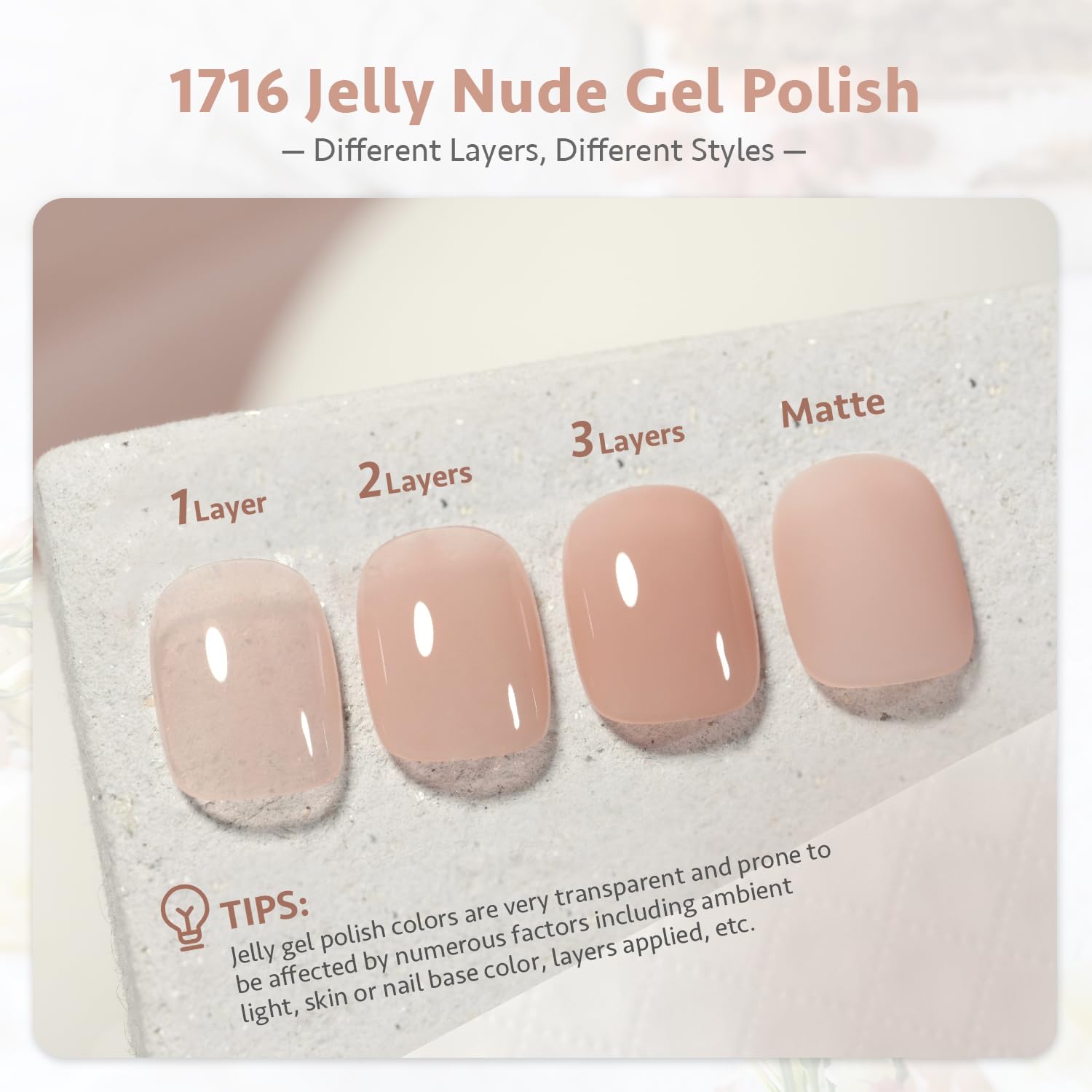 GAOY Jelly Nude brush stroke demonstrates buildable sheer to solid color.