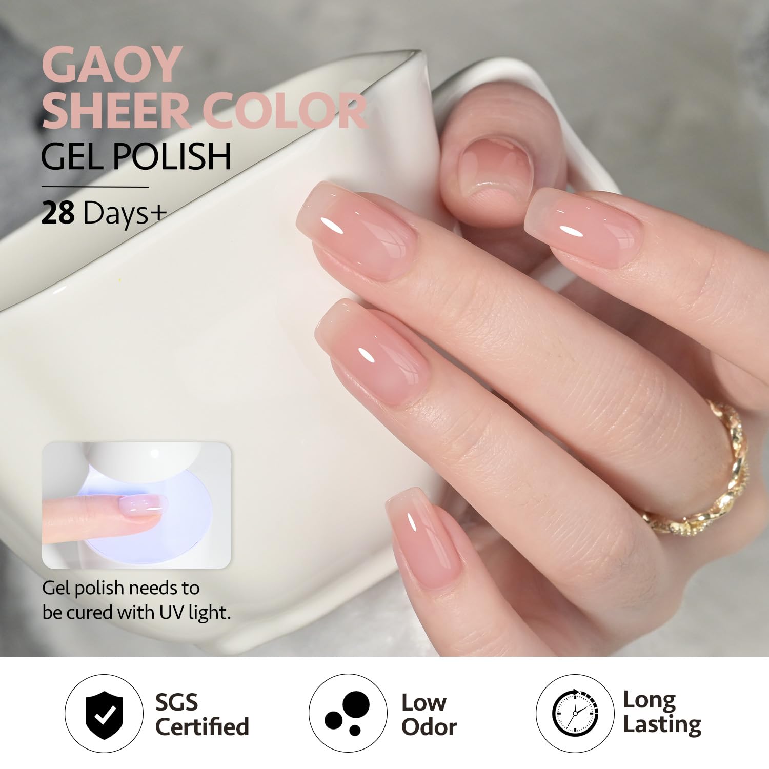GAOY Jelly Nude dry-time top coat for long wear.