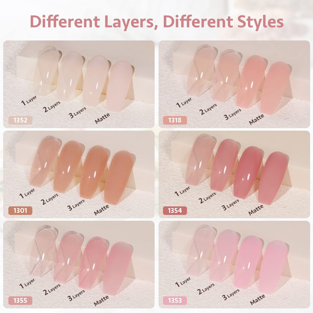 GAOY Jelly Nude Pink home manicure setup with tools for a ready-at-home mani