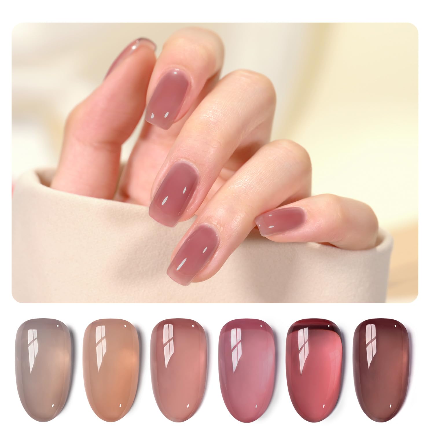 GAOY Jelly Pink Nude set packaging with six compact gel bottles for DIY nail art.