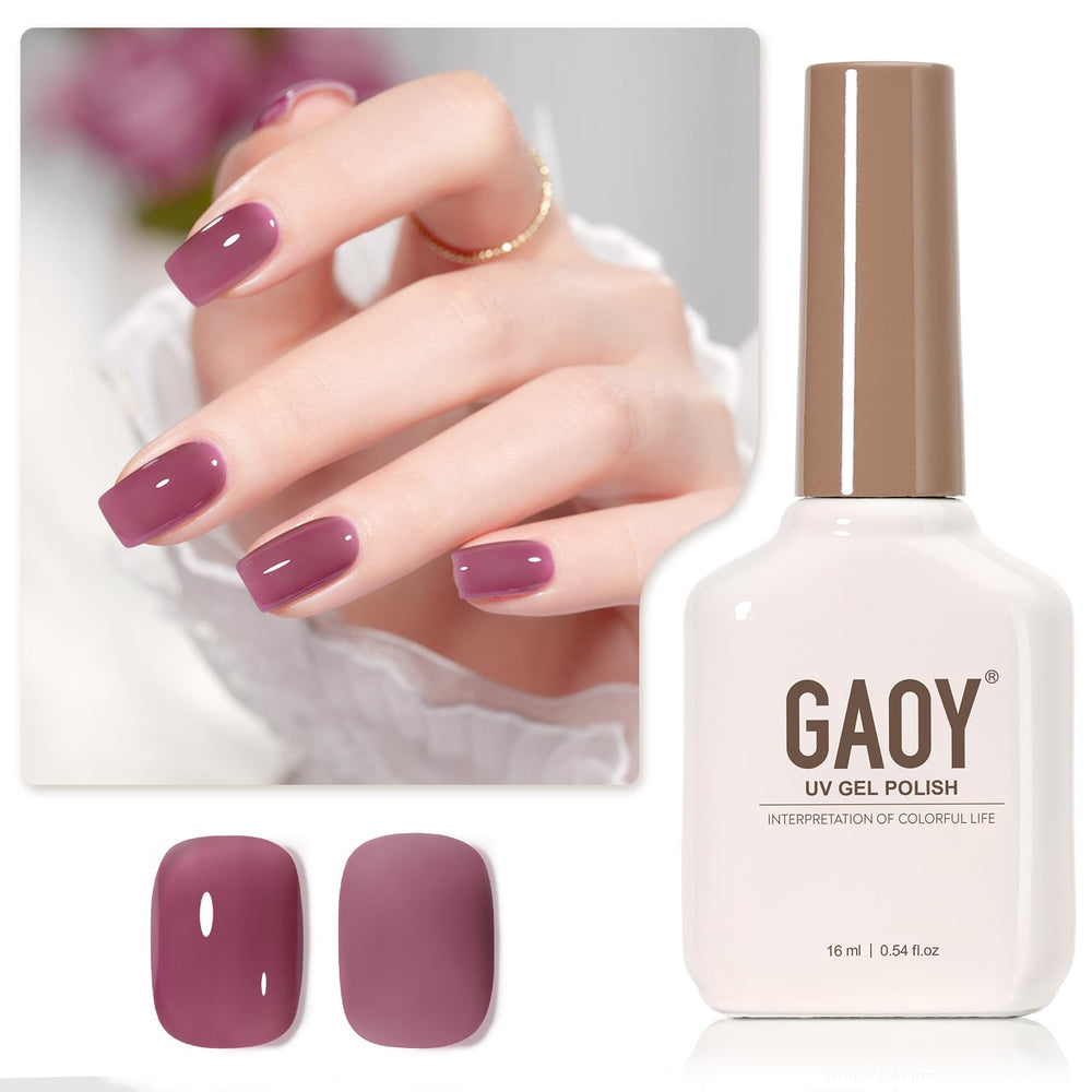 GAOY Jelly Purple gel nail polish bottle shows sheer jelly shade for customizable coverage.