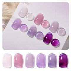 GAOY Jelly Purple gel nail polish set color swatches for easy color matching and layering.