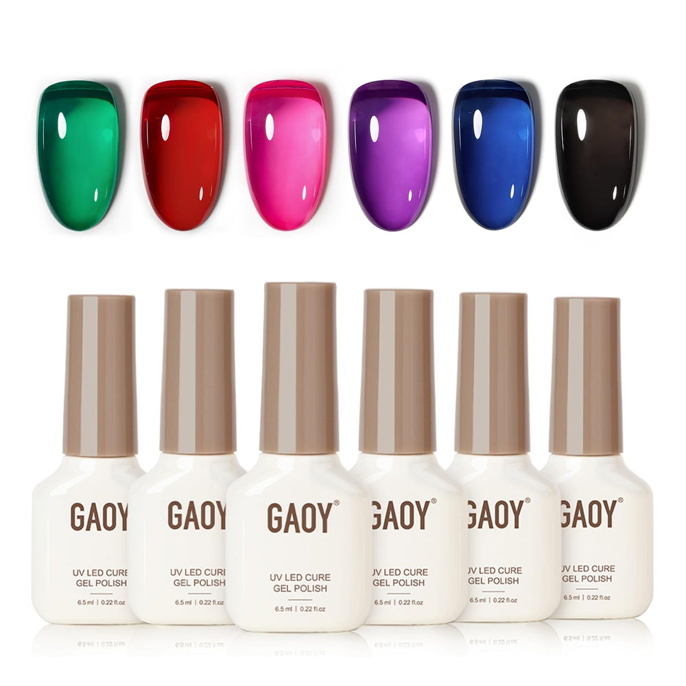 GAOY Jelly Red Black gel polish bottles on display for quick at home manicure.