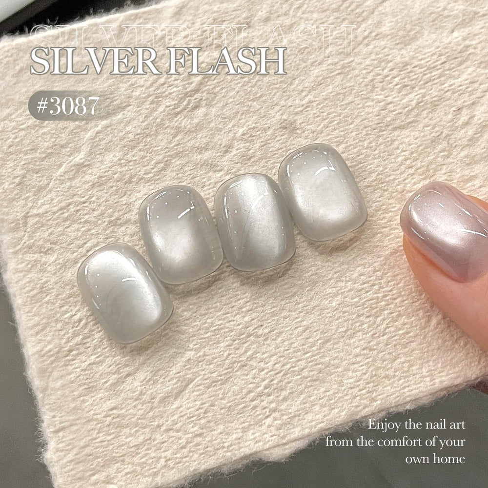 GAOY Jelly Silver Cat Eye gel polish with top coat finish for lasting shine.